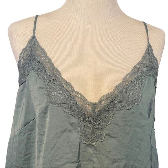 H&M Green Lace Tank Top Cami Satiny Feeling Business Casual Camisole Shirt - Picture 7 of 7